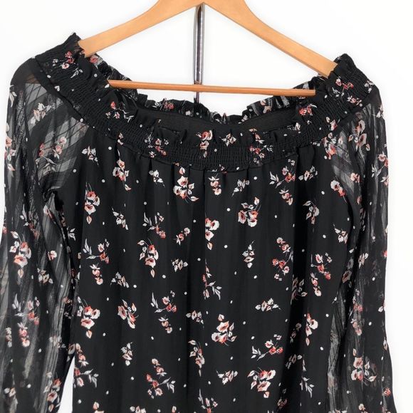 Wayf Black Floral Off Shoulder Long Sleeve Tie Cuff Dress size Large - Picture 3 of 12